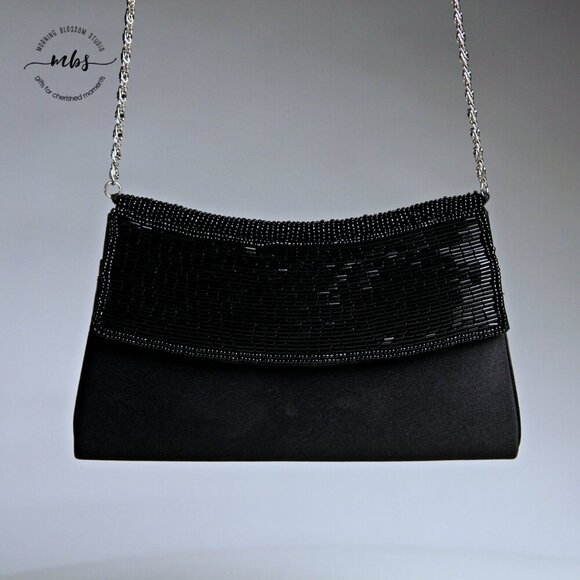 Vintage Beaded Silver Chain Strap Magnetic Closure Mini Shoulder Bag Clutch - Picture 6 of 12